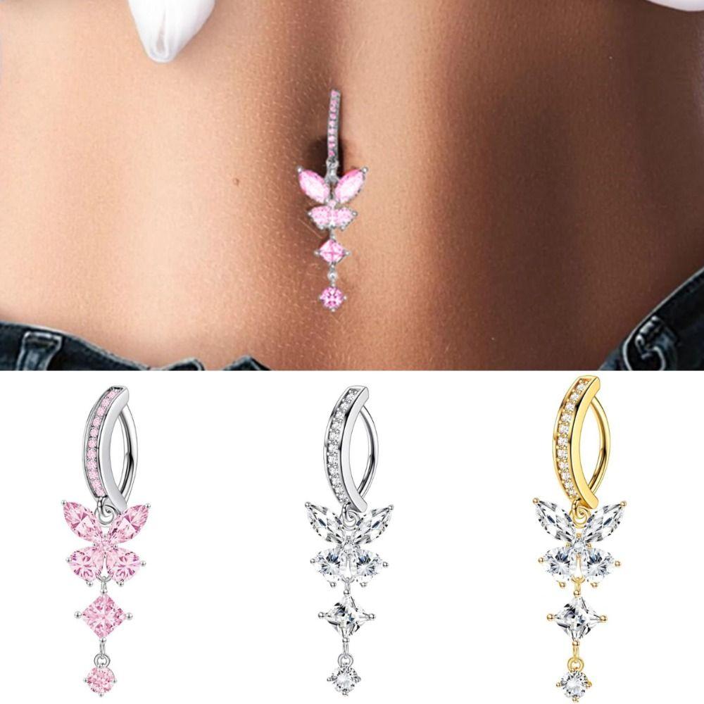 Schmetterling Fake Bauchnabelring Rosa Clip-on Bauchnabelring Bauchnabelpiercing Ring Körperschmuck