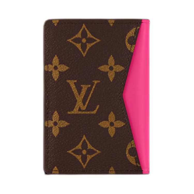 Louis Vuitton Colormania Pocket Organizer Letter Logo Flap Closure Coated Canvas Card Holder Men Wallets Pink Brown M12831