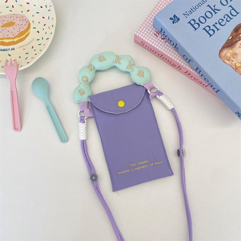 

New contrasting color embroidered mobile phone bag ins mini handbag small fresh canvas portable messenger mobile phone bag фіолетовий
