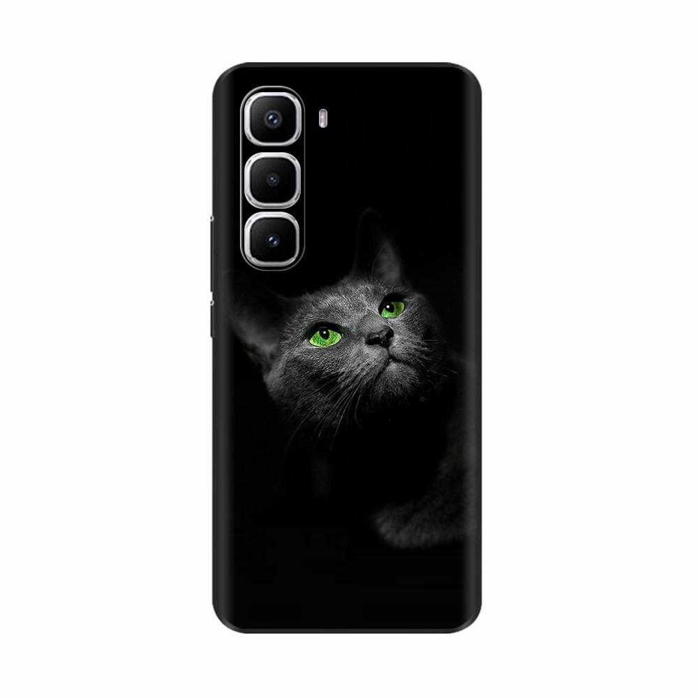 Liquid Silicone Soft Funda For Infinix Hot 60 Pro Plus Phone Case For Infinix Hot 60 Pro Black Cat Artistic Pattern Back Cover Hot 60 Pro Plus