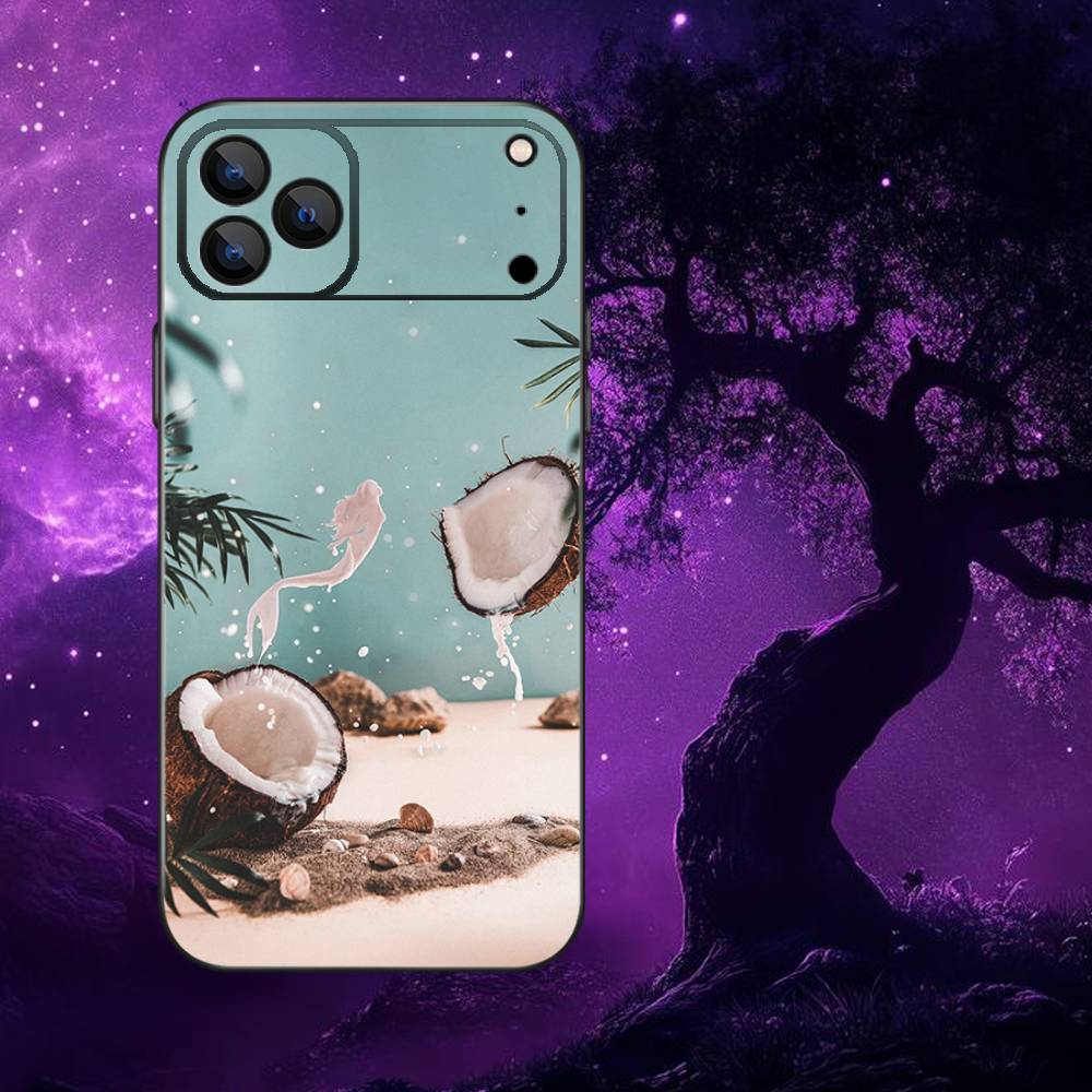 Coconut Fruits Tropical Phone Case For iPhone 17,16,15,14,13,12,11,Pro,Max,Plus,E,SE4,Air,Mini Black Soft Funda