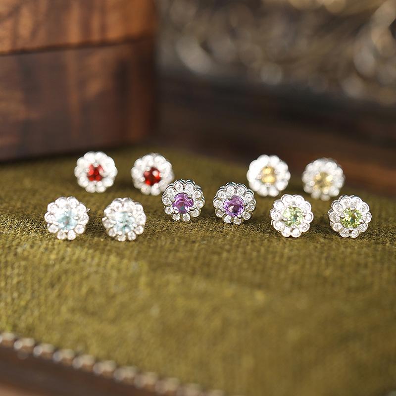 S925 sterling silver stud earrings women's niche natural crystal stone earrings personalized high-end design jewelry