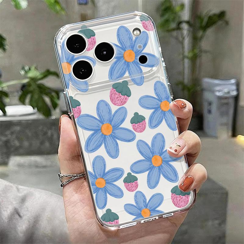 Pink Flower Pattern Clear Phone Case For iPhone 17e 17 16 15 14 13 Pro Max 17 16 Pro 16e 12 11 Transparent Shockproof Soft Cover