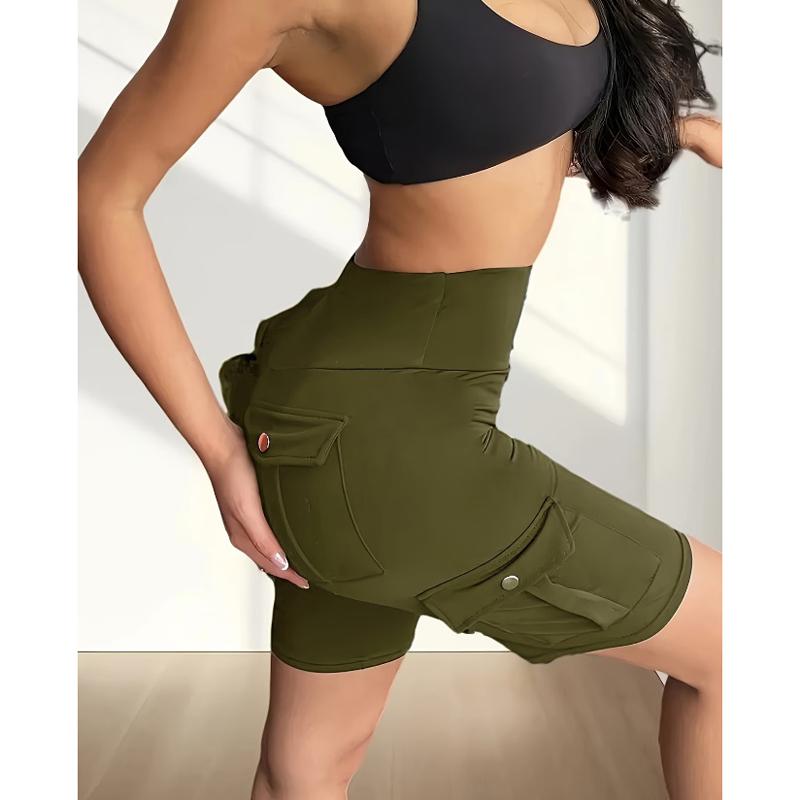 Pantaloncini da Allenamento da Donna a Vita Alta con Tasche Cargo Asciugatura Rapida Controllo Addome Yoga Biker Shorts per Palestra