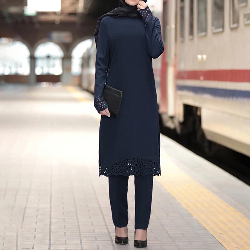 Spring Floral Abaya: Middle Eastern Muslim Women's Two-Piece Robe Suit