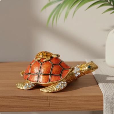 Mother and Child Tortoise Box HandPainted Enamel Enameled MotherChild Metal Craft