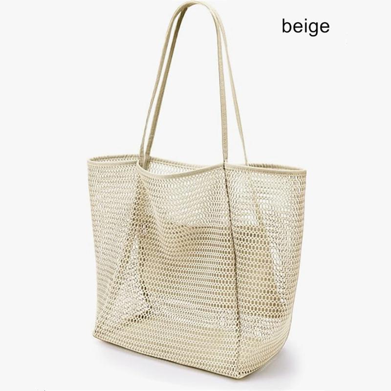 

Large Capacity Foldable Mesh Beach Bag - Multi-purpose Single Shoulder Handbag for Clothes and Sundries бежевый