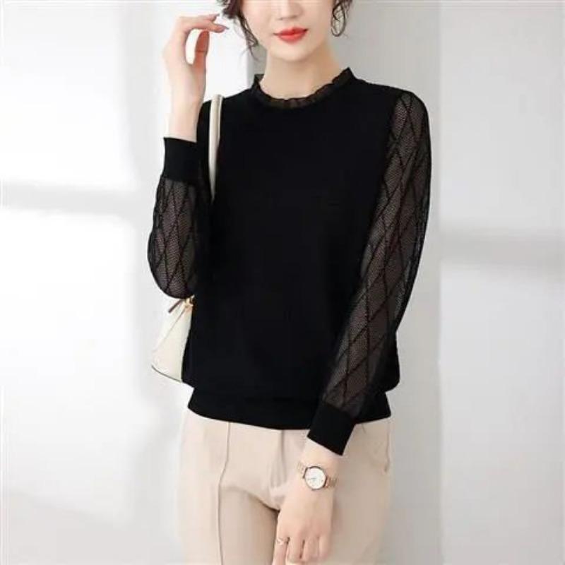 Spring and Autumn New Women's Thin Bottoming Shirt, Women Inside The Gas Lace Yarn Sleeve Blouse