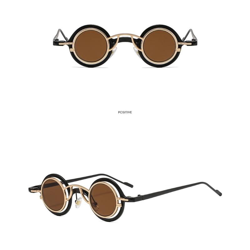 Round Metal Frame Sunglasses Retros Trendy Light Weight Sunglasses with Sun Protecting for Outdoor Activity