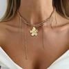 SHIXIN Bohemia Charm Gold Color Flower Pendant Necklace for Women Vintage Metal Tassel Adjustable Clavicle Chain Wedding Jewelry