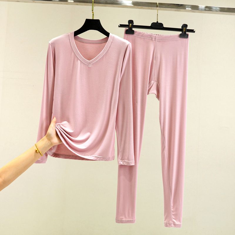 Modal Autumn Suit Women's Spring & Fall Thin Plus Size Pure Color Long Sleeves T-Shirt Inner Wear Tight Thermal Top Thermal Pants