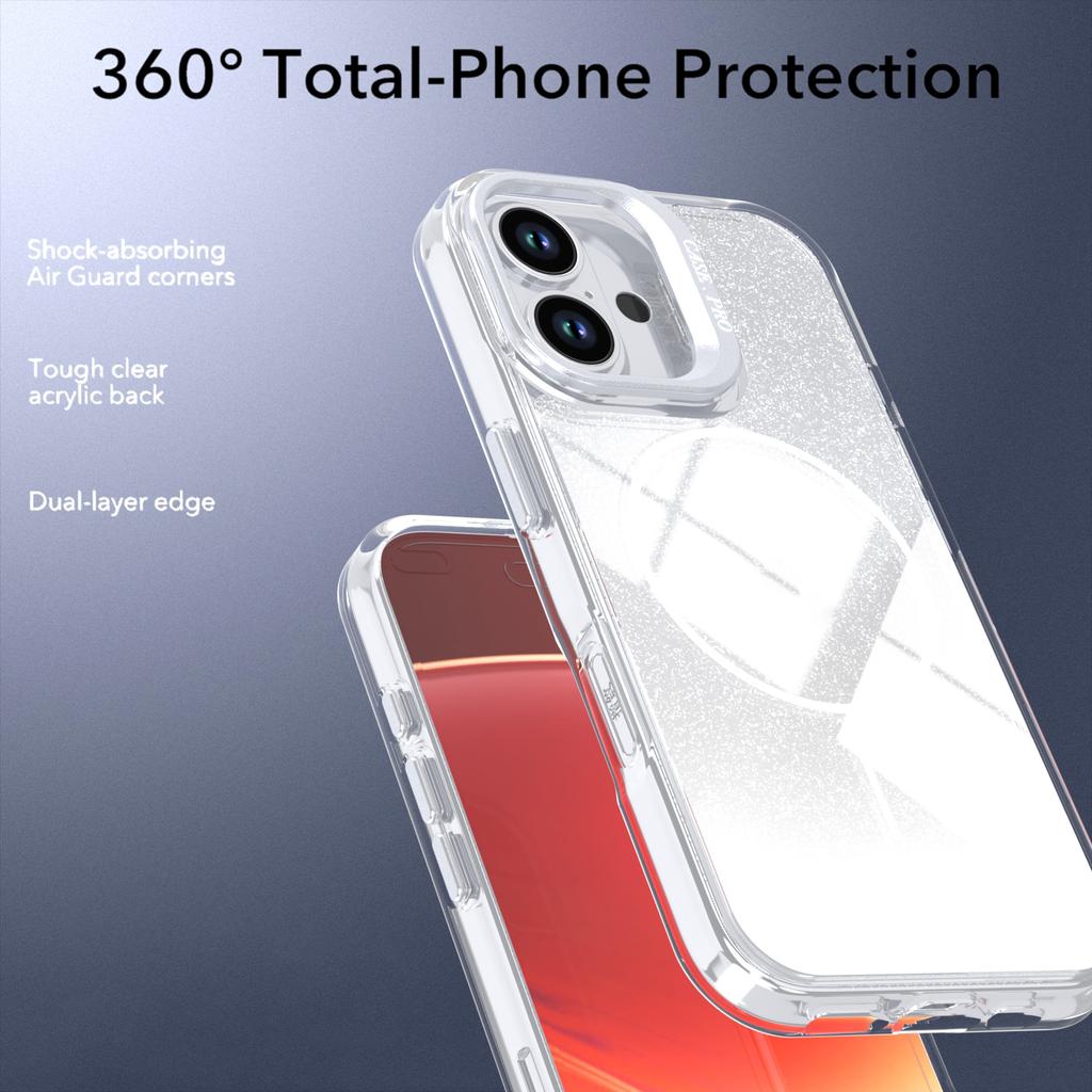 For iPhone 16 Magnetic Case Gradient Glitter Shockproof TPU PC Phone Cover Compatible with MagSafe