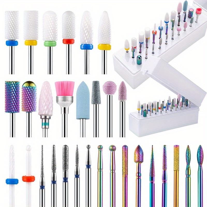 30Pcs Nail Drill Bits Ceramic Diamond Cuticle Efile Carbide Remover for Home Salon Acrylic Gel Nail Manicure Pedicure Tools