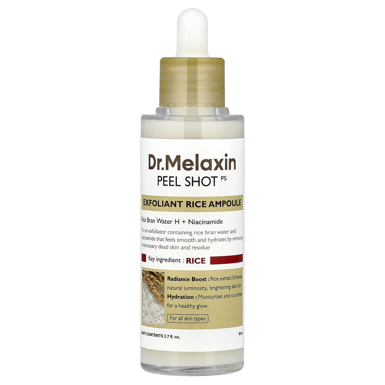 

Dr.Melaxin, Peel Shot, Exfoliating Rice Ampoule, All Skin Types, 80Ml(2.7Fl Oz)
