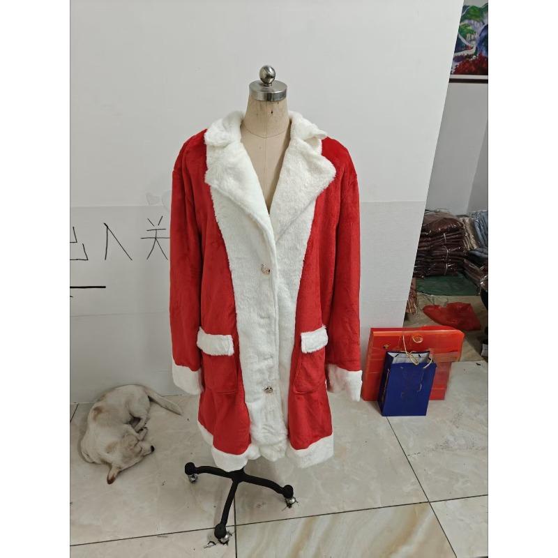 Christmas Faux Fur Collar Men Long Winter Jacket Plush Fleece Lined Splicing Thick Warm Wind Resistant Casual Overcoat Outer