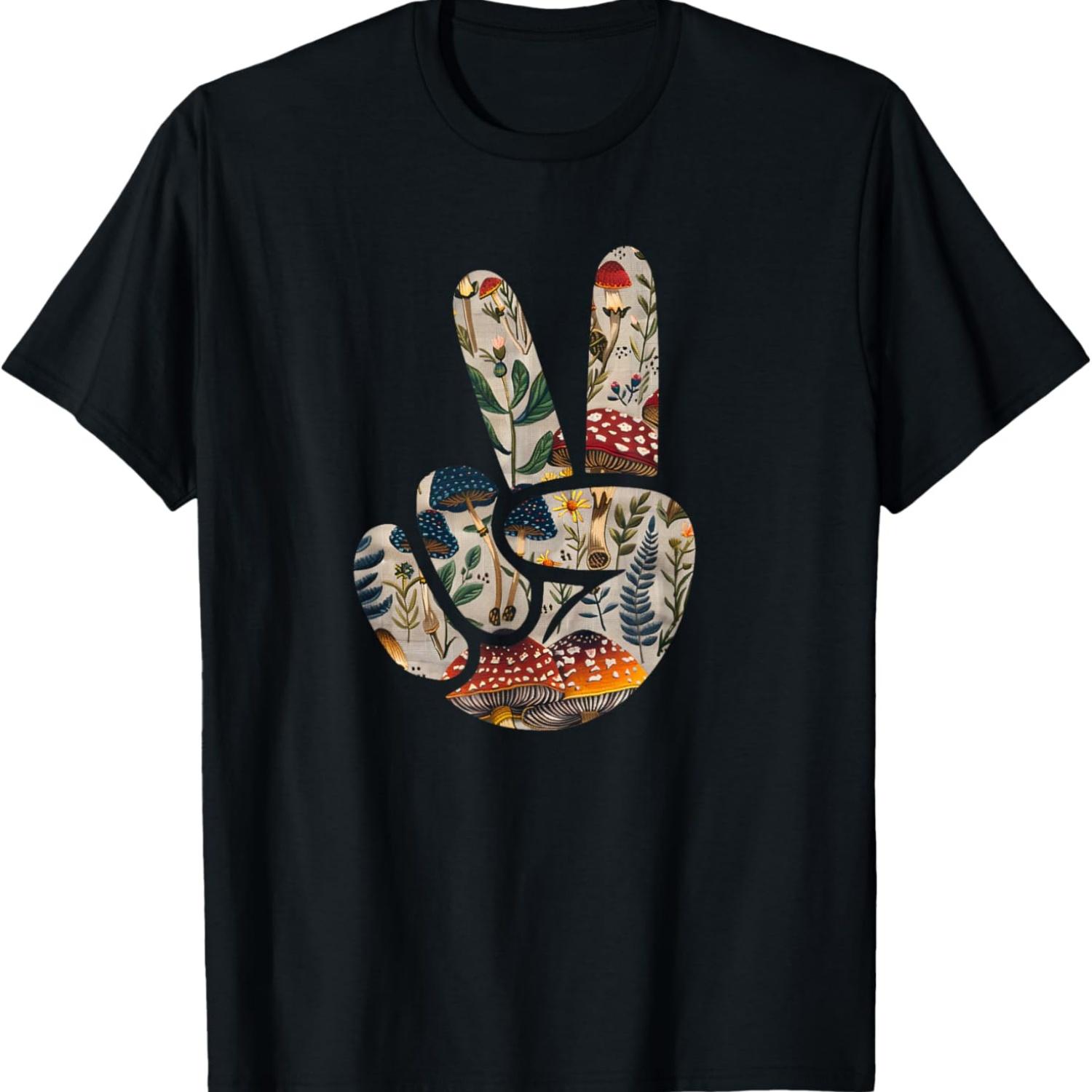

Natural Silhouette Forest Meadow Cottagecore Peace Sign Hand T-Shirt(82) S чёрный