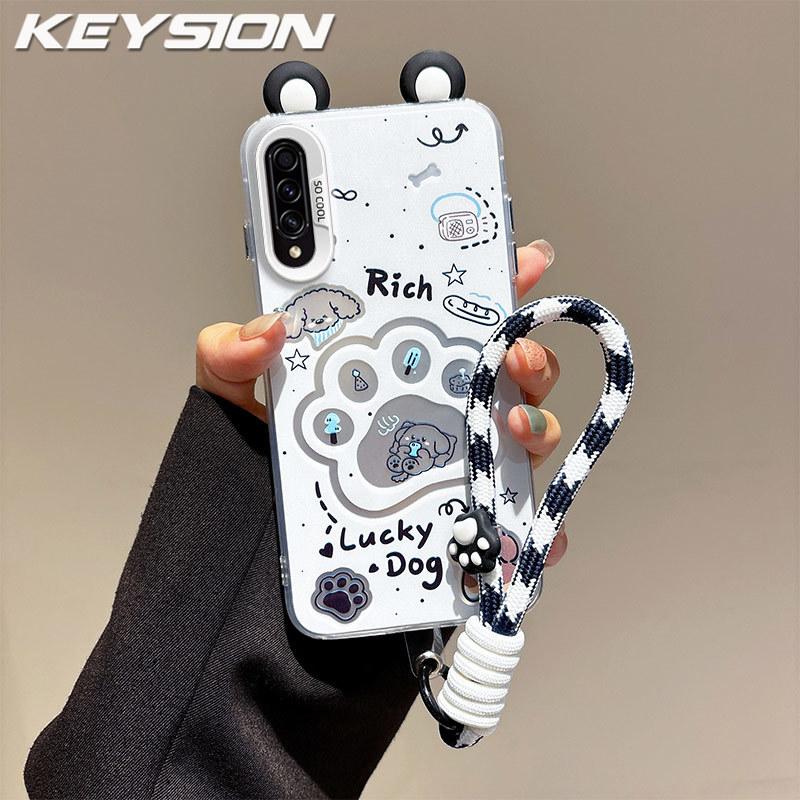 

KEYSION Милий Мультяшний Чохол з Вушками для Samsung A50 A50S зі Шнурком М який Силікон+ПК Ударостійка Задня Кришка Телефону для Galaxy A30S for Samsung A30S