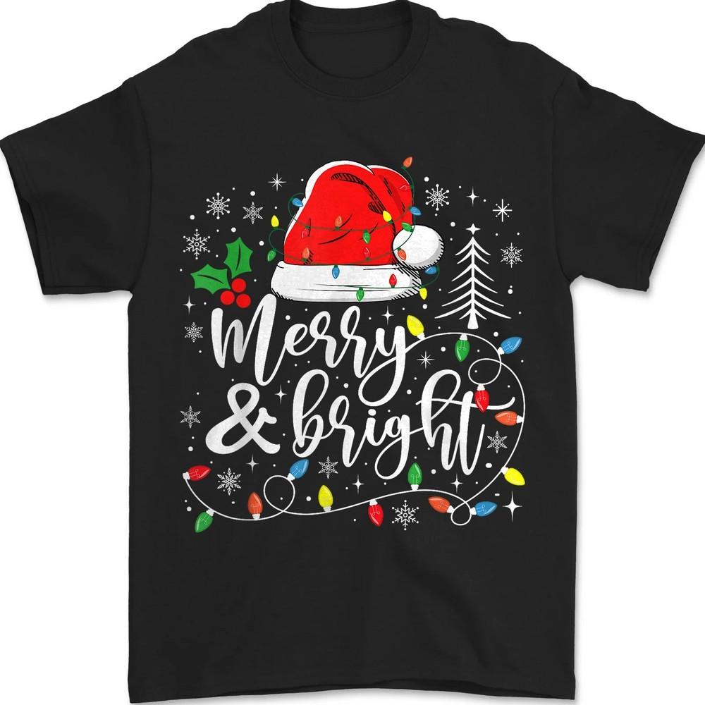 Merry And Bright Christmas Lights Xmas Santa Claus Tree Light For Men Women Tee
