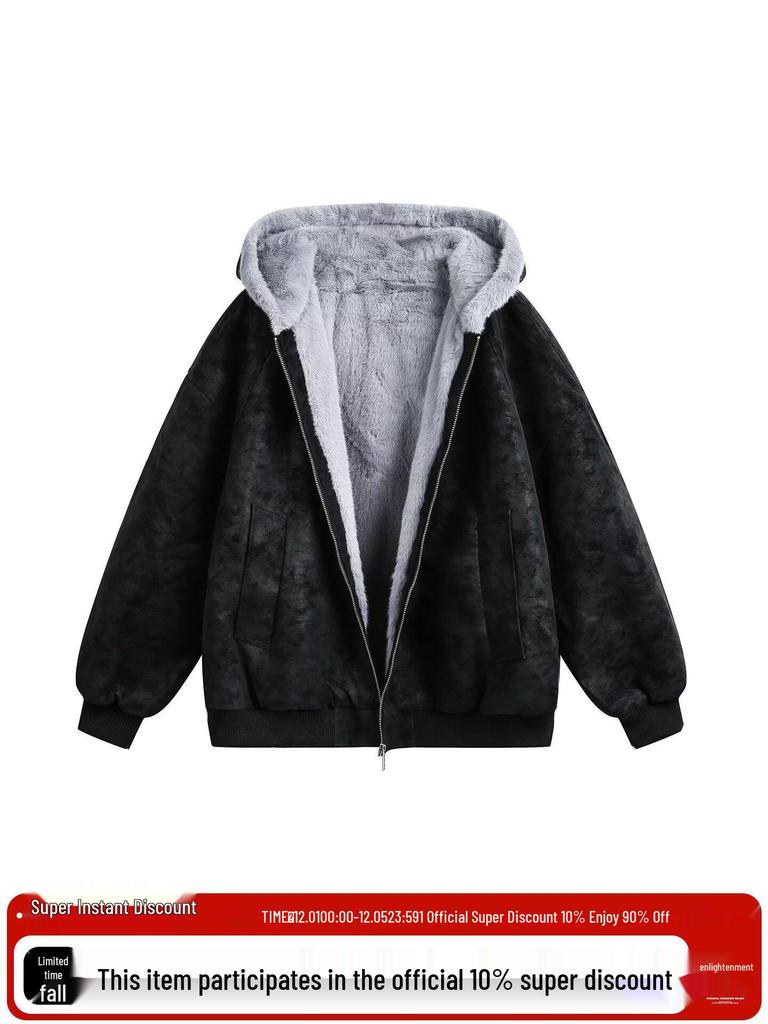 Men's Winter Warm Eagle Fur Collar Hooded Cotton Leather Jacket - Windproof and Short