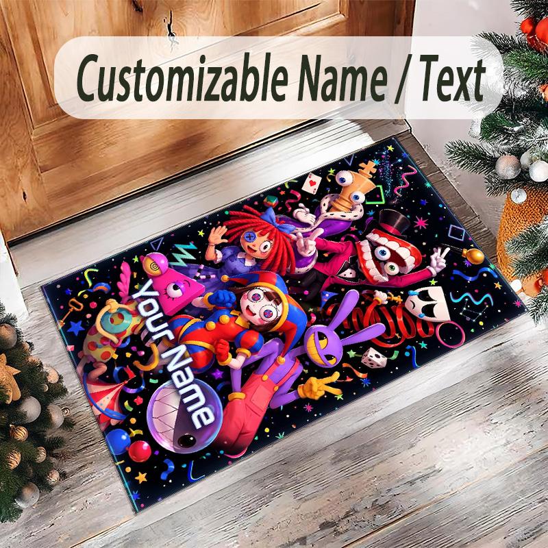 Personalized Crystal Velvet Carpet Custom Name Text,The Amazing Digital Circus Anti Slip Area Rug For Home Decoration