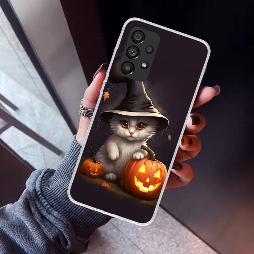 Black Kitten Halloween Pumpkin Phone Case For Samsung Galaxy A17 A57 A37 A16 A26 A36 A56 A15 A25 A35 A55 A14 A13 A54 A53 A34 A24