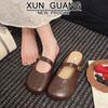 Leather French Bag Head Half Slippers Women's One Pedal 2025 Spring and Summer New Outer Wear One Pedal Mary Jane Single Shoes