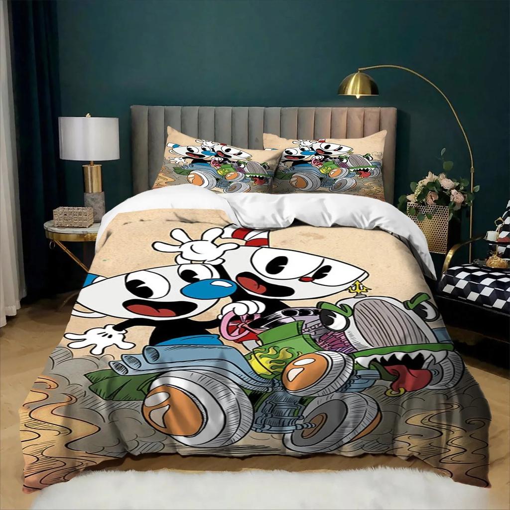 Exquisite The Cuphead Show Cartoon Bedding Sets Bed Supplies Set Duvet Cover Bed Comforter Set Bedding Set Birthday Gift