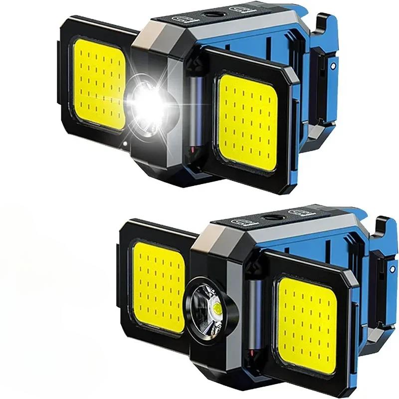 Mini Flashlight Keychain Light COB Work Light USB Rechargeable Lamp with 90° Foldable Side Lights Super Bright Portable Lanterns