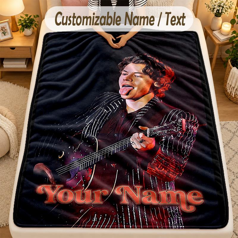 Flaneldecke Harry Styles Benutzerdefinierter Name Text Personalisierte Weiche Warme Überwurfdecke Heimdekoration Geschenk