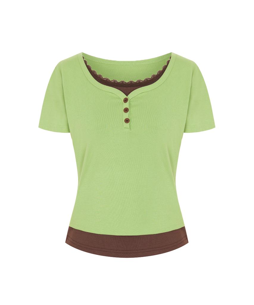 PAIGEFLYNN Lace Button Layered T-Shirt_S6Bts047C