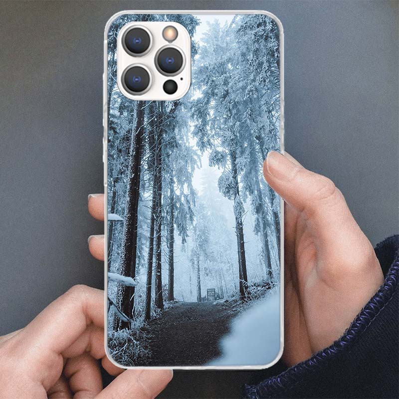 

Зимний белый снежный рождественский чехол для телефона Apple iPhone 16 15 14 13 12 11 Pro Max Mini XS XR X 7 Plus 8 + SE мягкий силиконовый принт iPhone 12 Mini