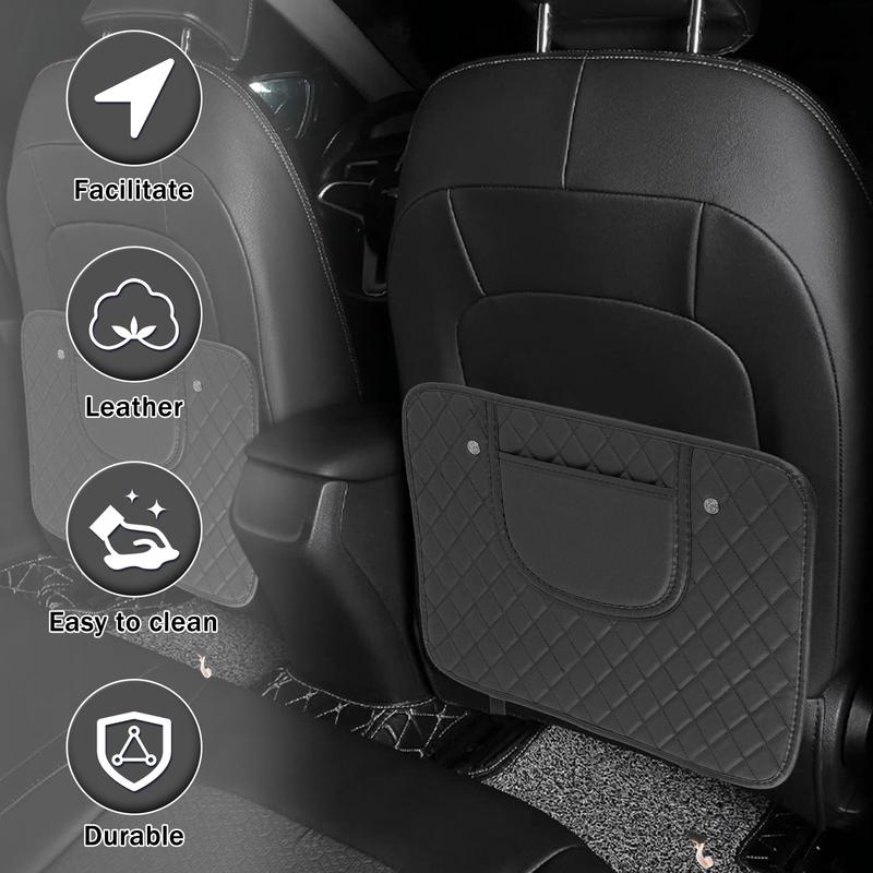 2Pcs PU Leather Car Anti Kick Mat  Protector Pad Auto Seat Back Protector Cover Back Seat Organizer with Storage Bag Waterproof