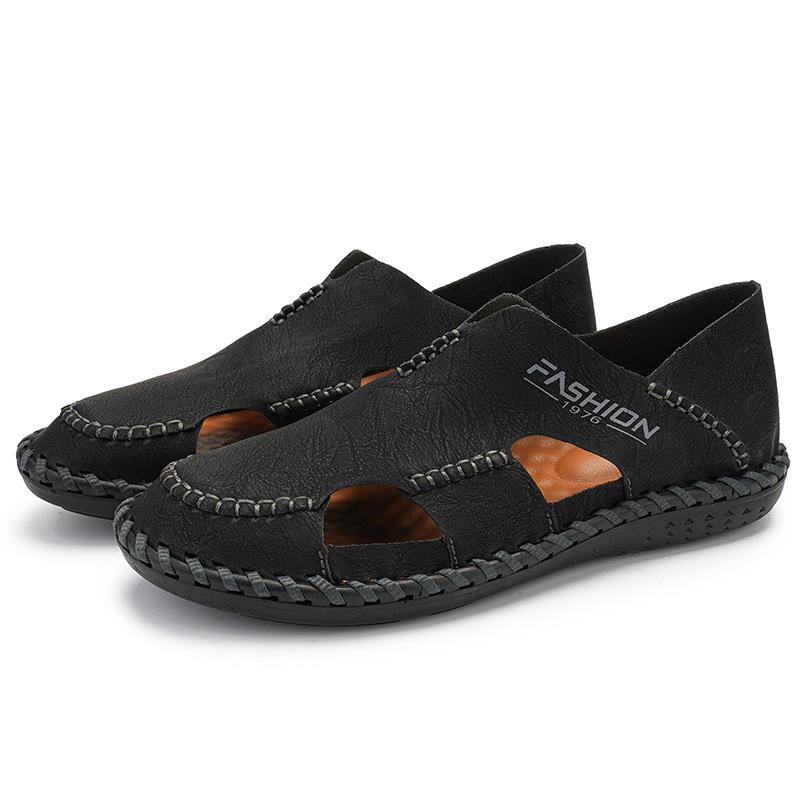 Men Sandals Split Leather Sandals Slides Breathable Rome Male Summer Outdoor Beach Slippers Soft Hot Sale Men Beach Sandals