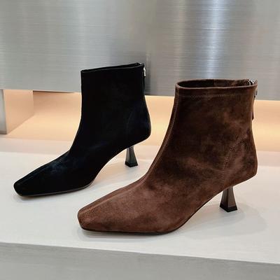 Damen High Heels Stiefeletten mit eckiger Spitze Wildleder Sexy Schuhe Damenmode Elegant Kleid Winterstiefel Damen Pumps Botas Mujer