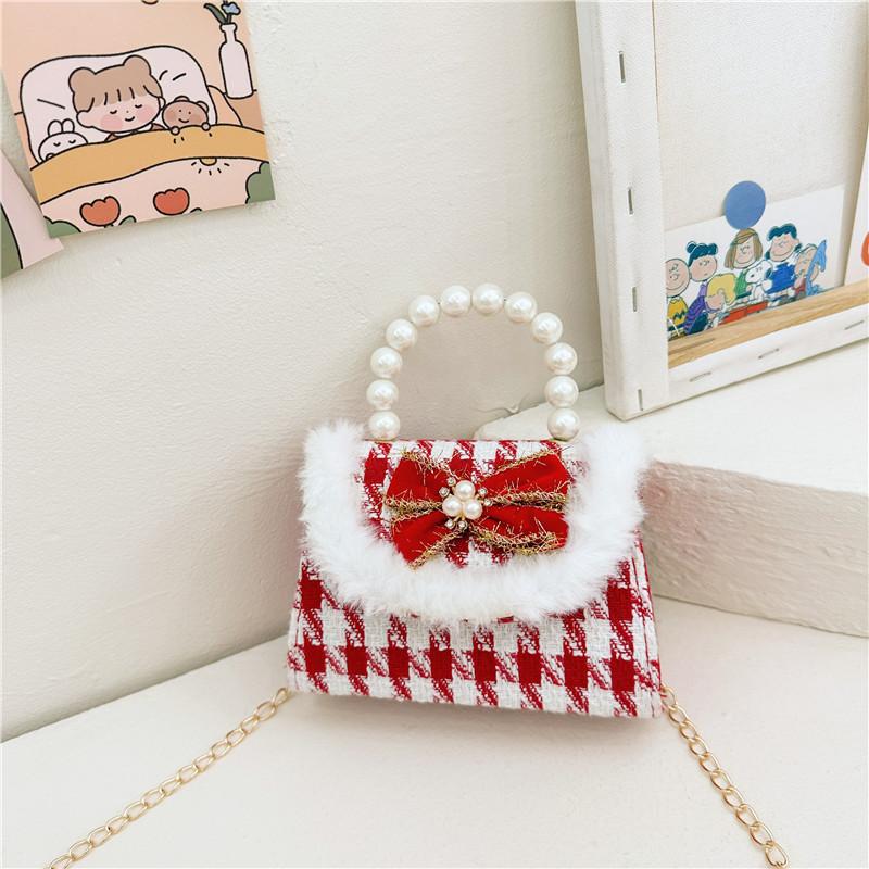 Adorable Red Pearl Handheld Princess Purse For Little Girls With Charming Cartoon Design