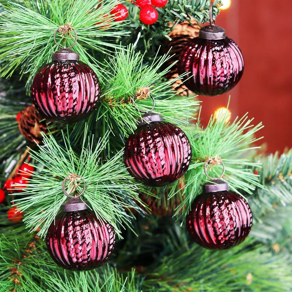 12 Vintage Quecksilber Große Weihnachtsornamente Burgunder Einzigartige Glasweihnachtskugeln für Weihnachtsbaum, Halloween, Neujahr, Valentinstag