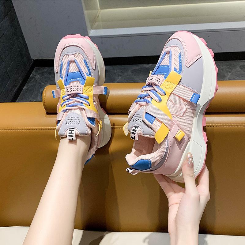 2024 spring new color matching lace-up platform dad shoes female Internet celebrity Forrest Gump shoes female student casual sports shoes