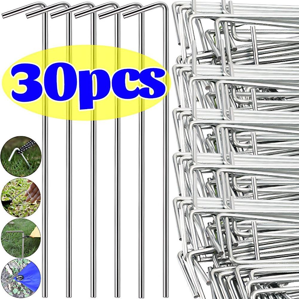 10-30PCS Heavy Duty Metal Tarp Stakes 15cm Galvanized Steel Tent Pegs Guyline Hook Ground Anchors for Outdoor Backpacking Bushcraft Fix