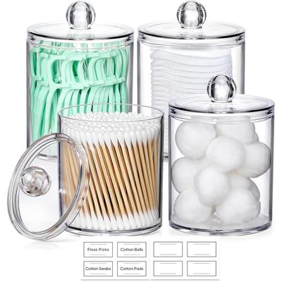 Porte-cotons-tiges Distributeur en Acrylique Pot d'Apothicaire en Plastique Transparent Boîte de Rangement pour Salle de Bain Organisation Coton-tiges Cure-dents