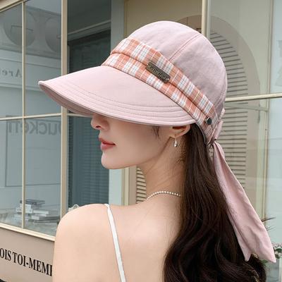 New Simple Cap Plaid Strap Streamer Showing Face Small Sunshade Sunscreen Hat Casual Spring and Summer Versatile Equestrian Hat