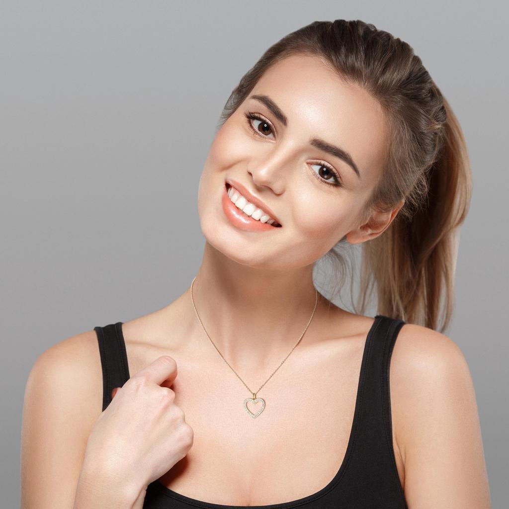 GAVU 14K Guld och Sterling Silver 925 CZ Diamant Hjärthalsband för Kvinnor