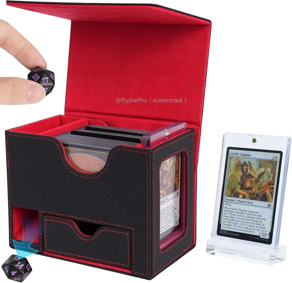 Card Deck Box with Dice Tray for MTG Cards120+ Card Storage Box Fits for TCG CCG PU Leather Strong Magnet Collectible Card Case
