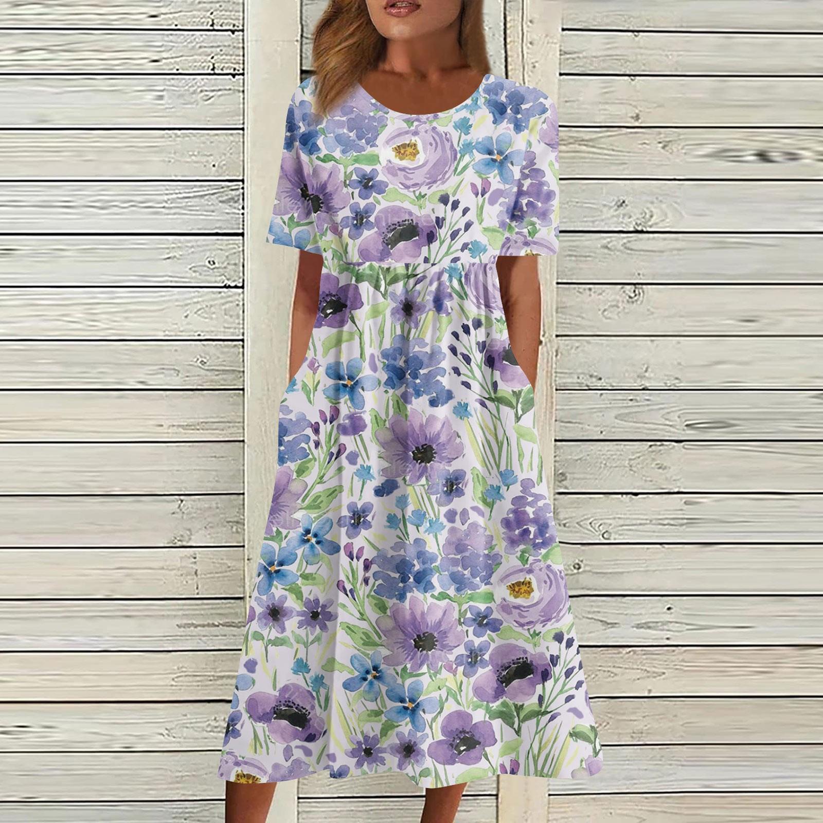 

Жен. Повседневные платья Платья с принтами Летние платья С принтами Плиссированные платья-миди с круглым вырезом Классический Классический На открытом воздухе Повседневные С короткими рукавами Свободные платья XXXL фиолетовый