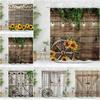 Vintage Shower Curtain, Farm Spring Floral Rustic Planks Greenery Leaf Wheel Butterfly Polyester Fabric Print Bathroom Decor Set
