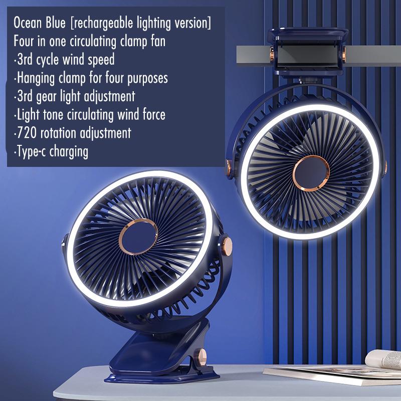 Camping Fan Rechargeable Desktop Portable Air Circulator Wireless Ceiling Electric Fan With LED Light Clip-on Room Home Fan