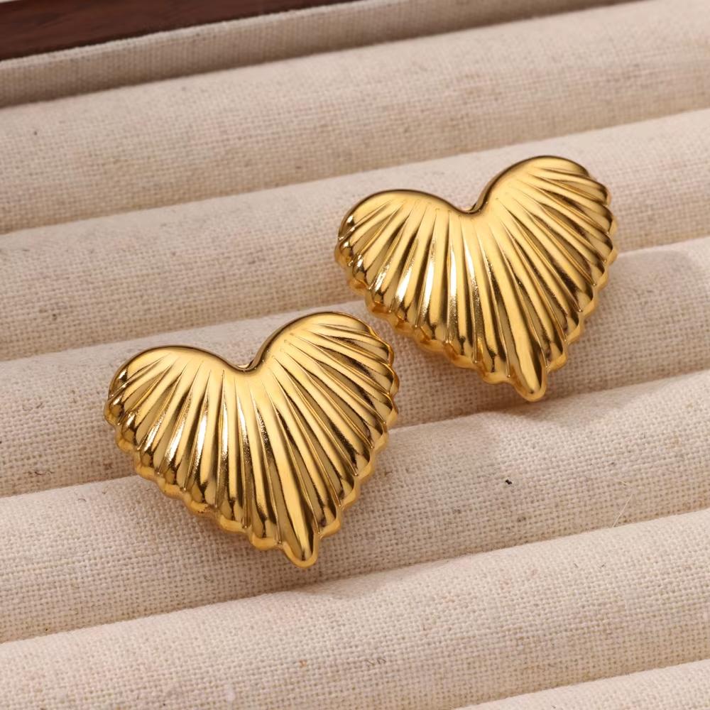 Gold Color Glossy Chunky Waterdrop Dangle Earrings For Women Stainless Steel Heart Bow Ear Piercing Jewelry Birthday Cute Gifts