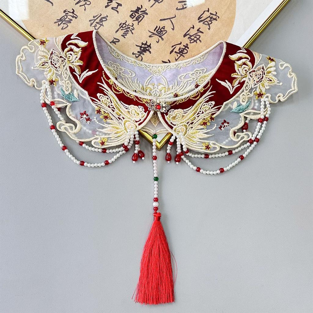 Detachable False Collar Oriental Yunjian Accessory Chinese Bride Aesthetics Tassels for Lady Girl Half Shirt Collar