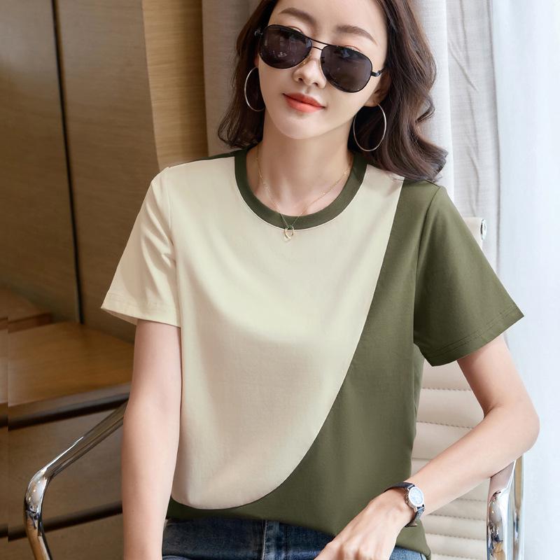 Women's Color Block Patchwork Short-Sleeve T-Shirt (2025 Summer Collection)