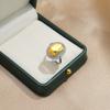 925 Sterling Silver Vintage Yellow Round Zircon Adjustable Ring Wedding Anniversary Party Gift