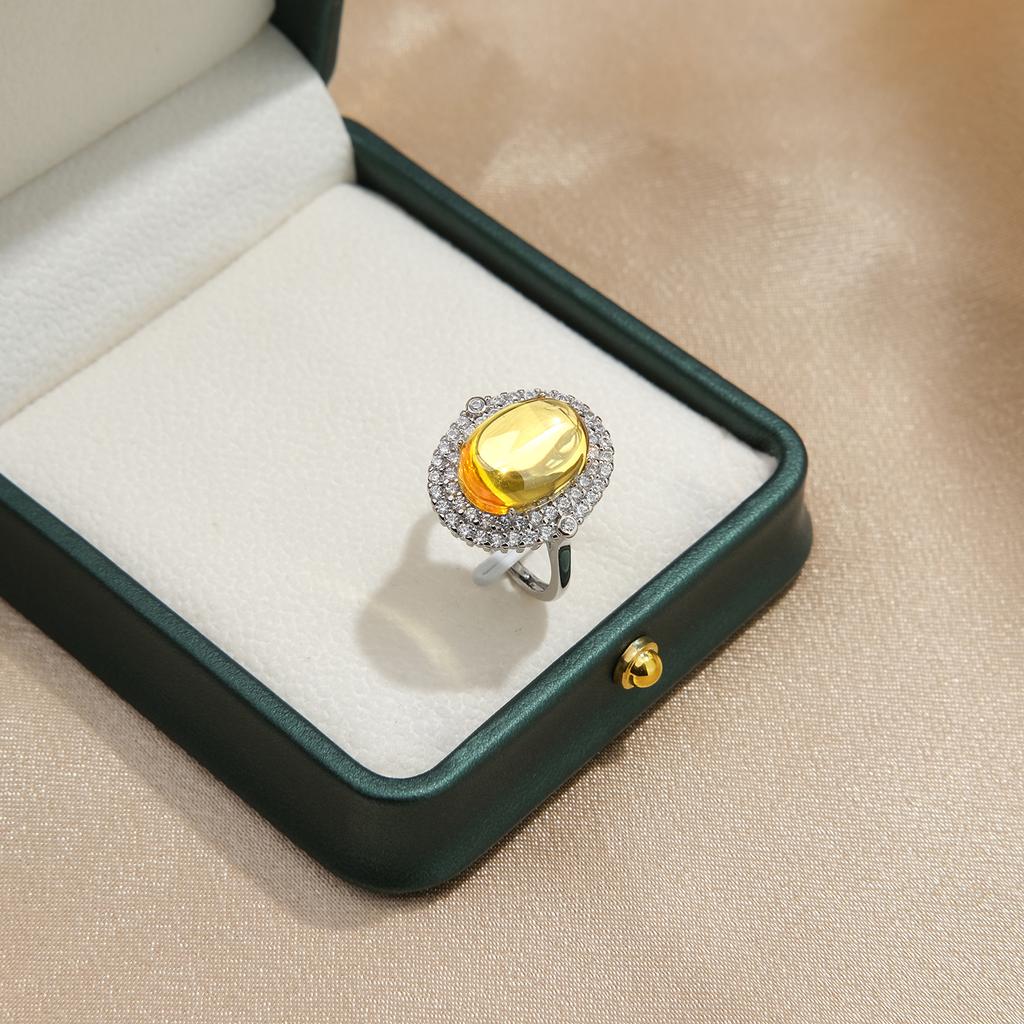 925 Sterling Silver Vintage Yellow Round Zircon Adjustable Ring Wedding Anniversary Party Gift